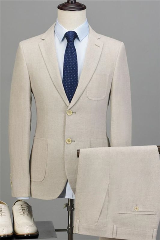 Beige Slim Fit Business Mens Suit | Groomsmen Tuxedo Two Piece