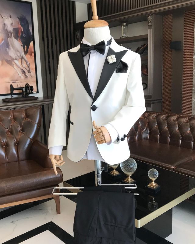White Slim Pointed Collar Jacket Trousers Childrens Tuxedo Suit | Boys Suit