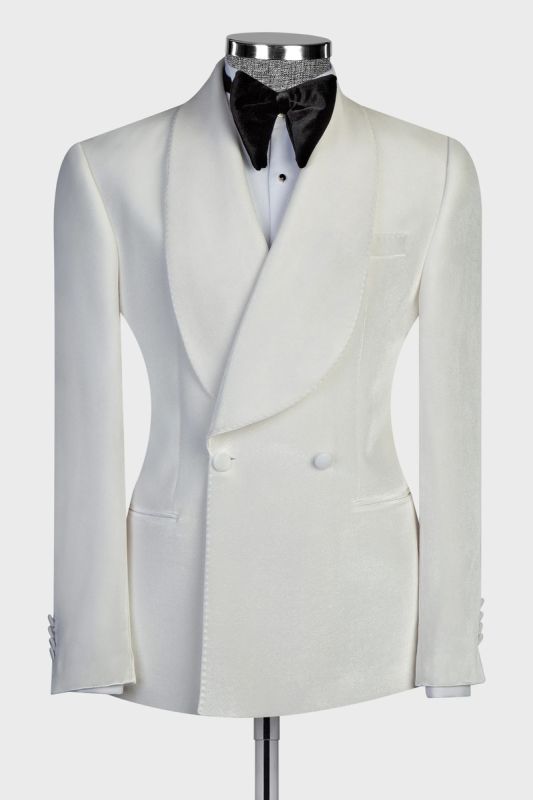 Fashion Slim Fit White Velvet Double Breasted Mens Two Piece Prom Suit