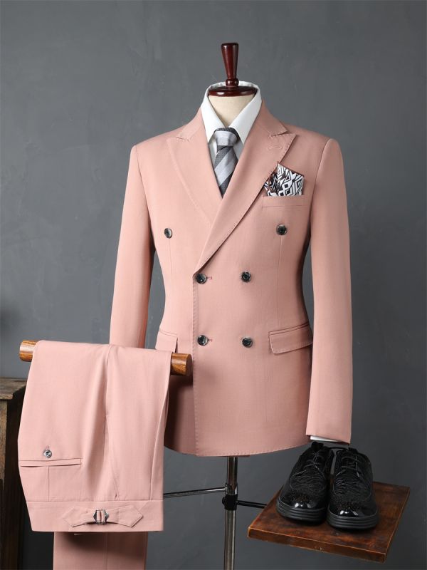 Ivan Three Pieces Coral Pink Two Buttons Peak Lapel Men's Suit