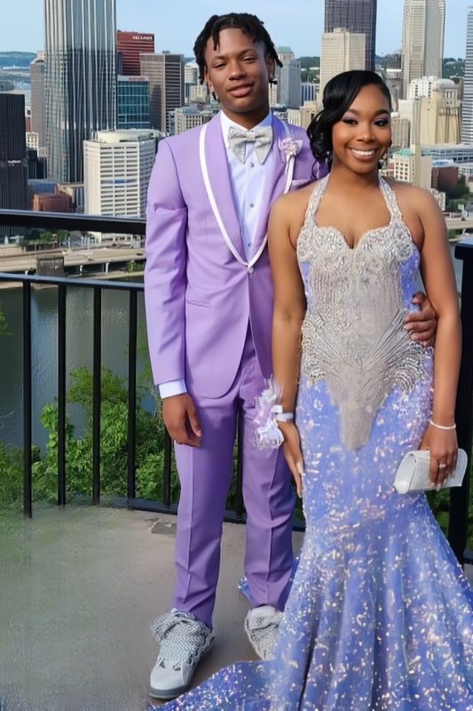 El Handsome Violet Shawl Lapel One Button Two Pieces Prom Suits