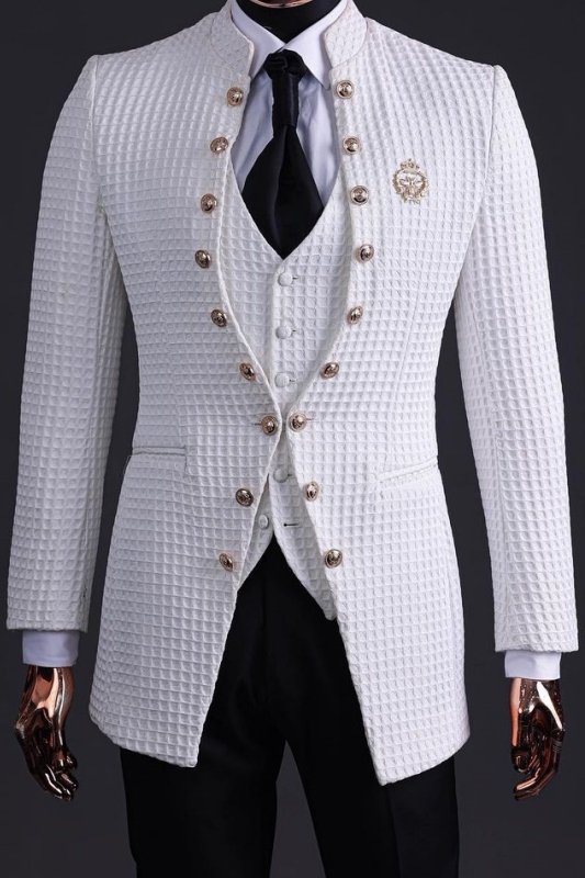 White Plaid Three Pieces For Prom Suits For Men