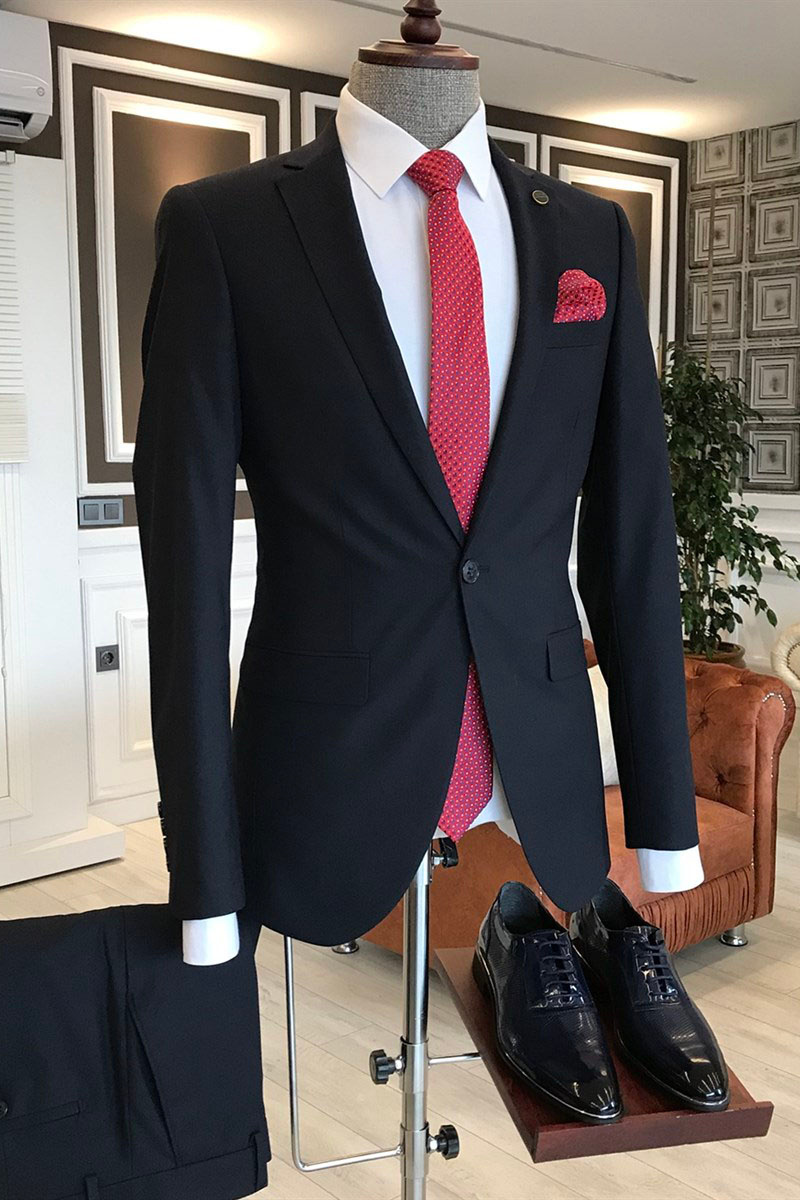 Ted Black Notched Lapel Two-Flap Slim Fit Suit
