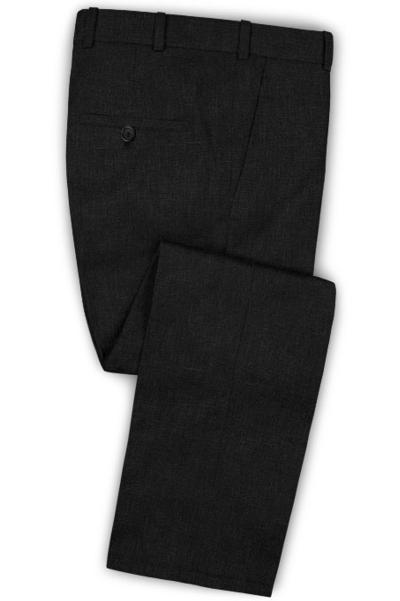 Black Summer Groom Men Suit Notch Lapel Linen Two Piece Tuxedo
