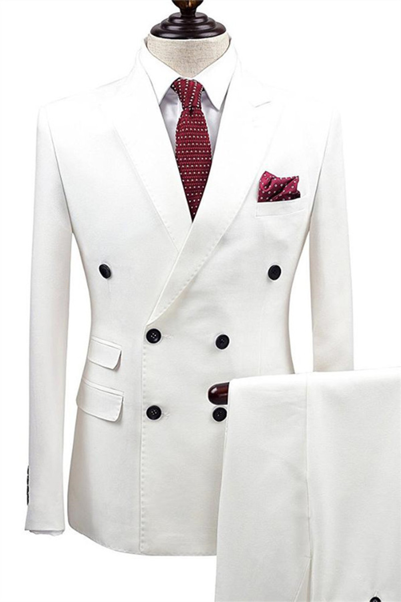 White Bubble Breast Wedding Suit Groom Tuxedo Set