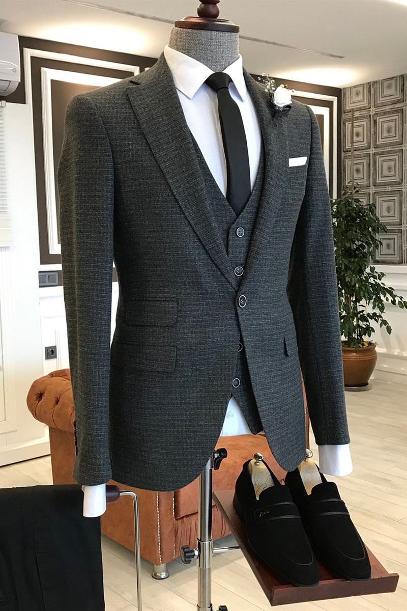 Ivan Small Black Check Notched Lapel One Button Slim Fit Business Suit