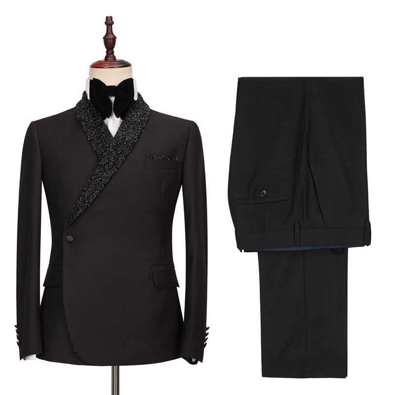 Colby Sparkling Cape Lapel Black One-Button Wedding Suit