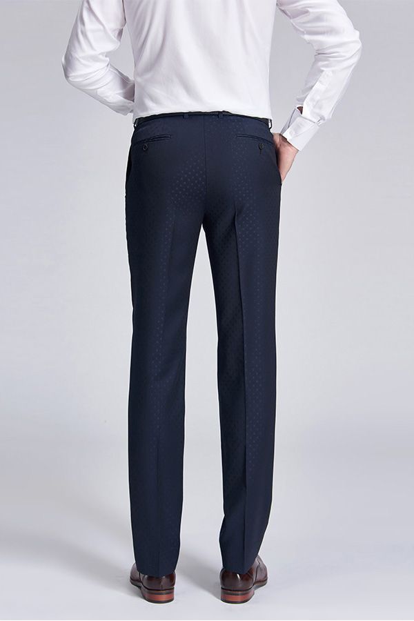 Stylish Blue Polka Dot Dark Navy Suit Pants For Weddings