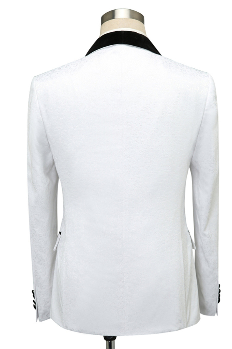 Fernando White Jacquard One-Button Wedding Suit with Black Lapel