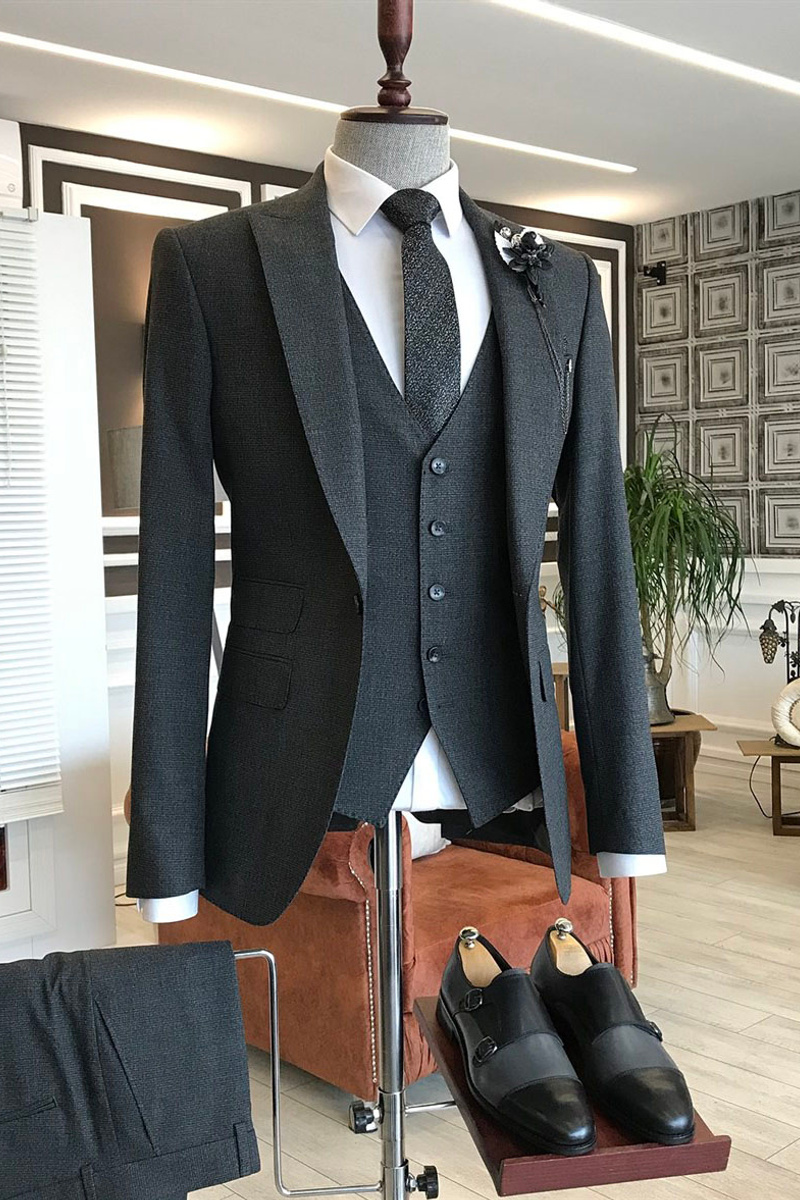 Leopold Black Three Piece One Button Custom Business Suit