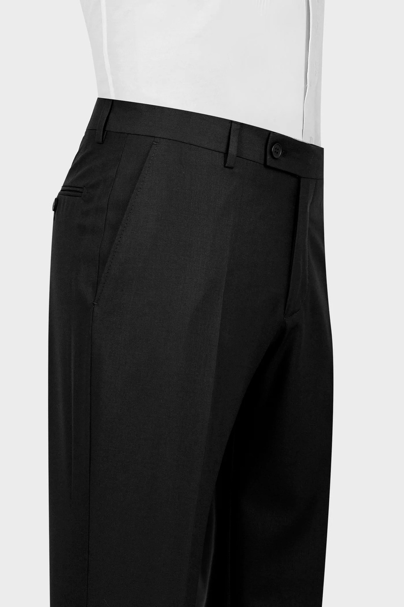 Black Wool Blend Double-Breasted Six-Button Suit with Scoop Neck