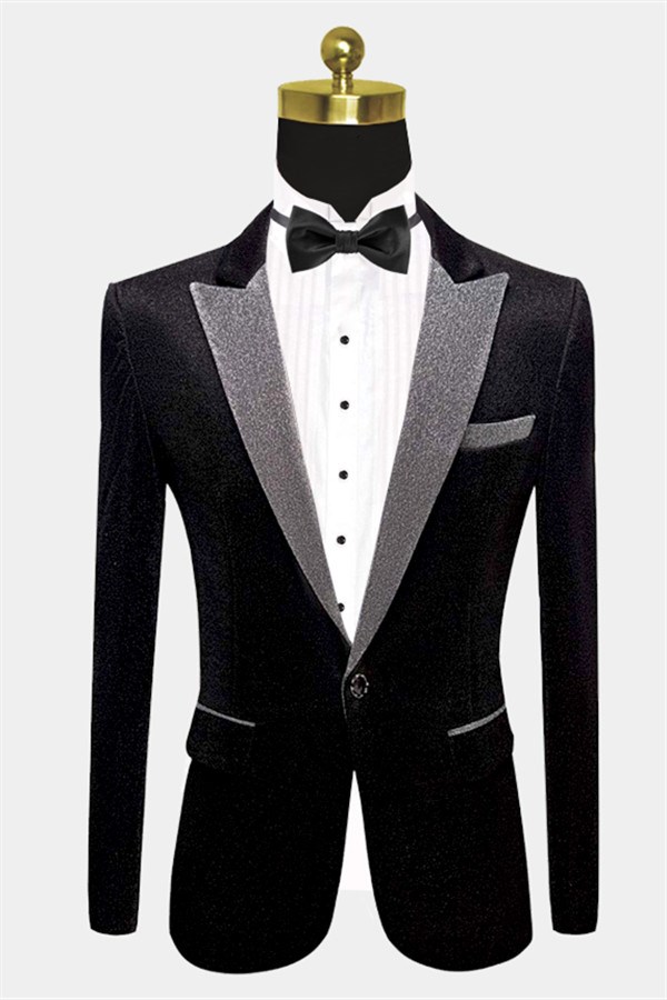 Glamorous Black Sequin Blazer Peak Lapel One Button Men Suits