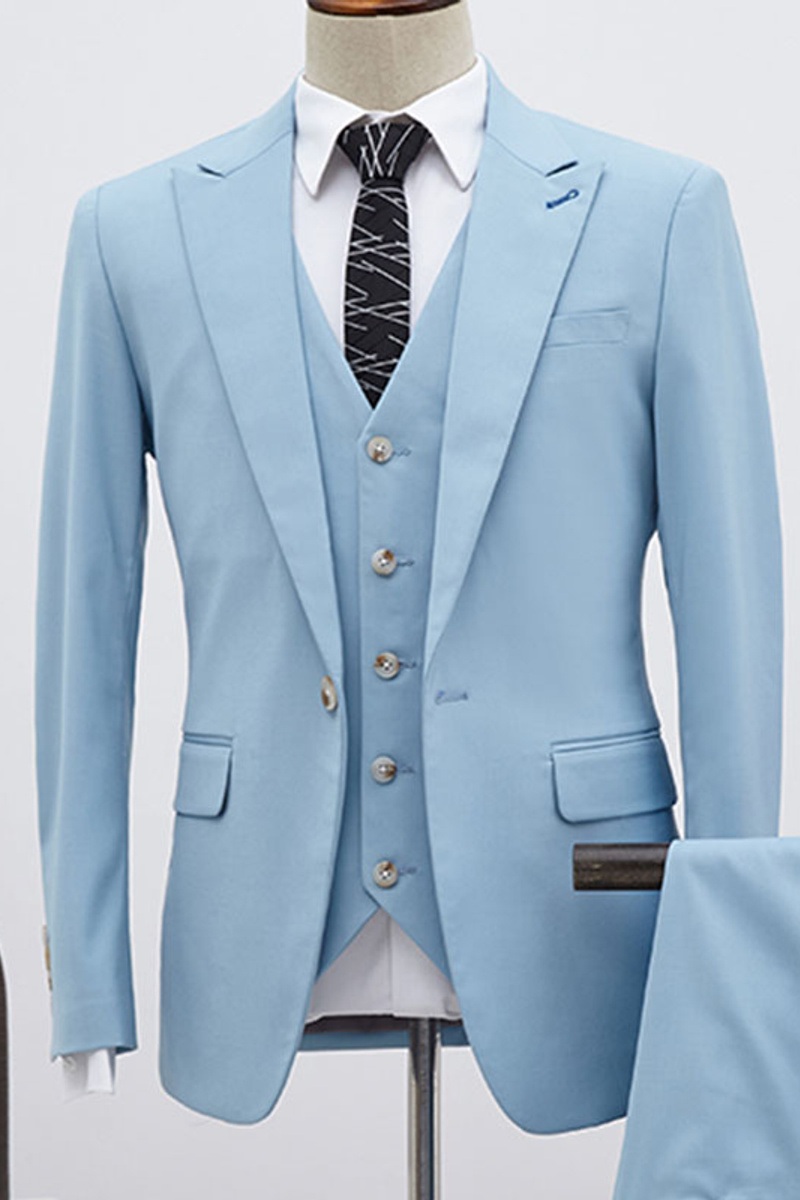 Boyce Hot Sky Blue Three-Piece Single-Breasted Slim Fit Tailored Business Suit