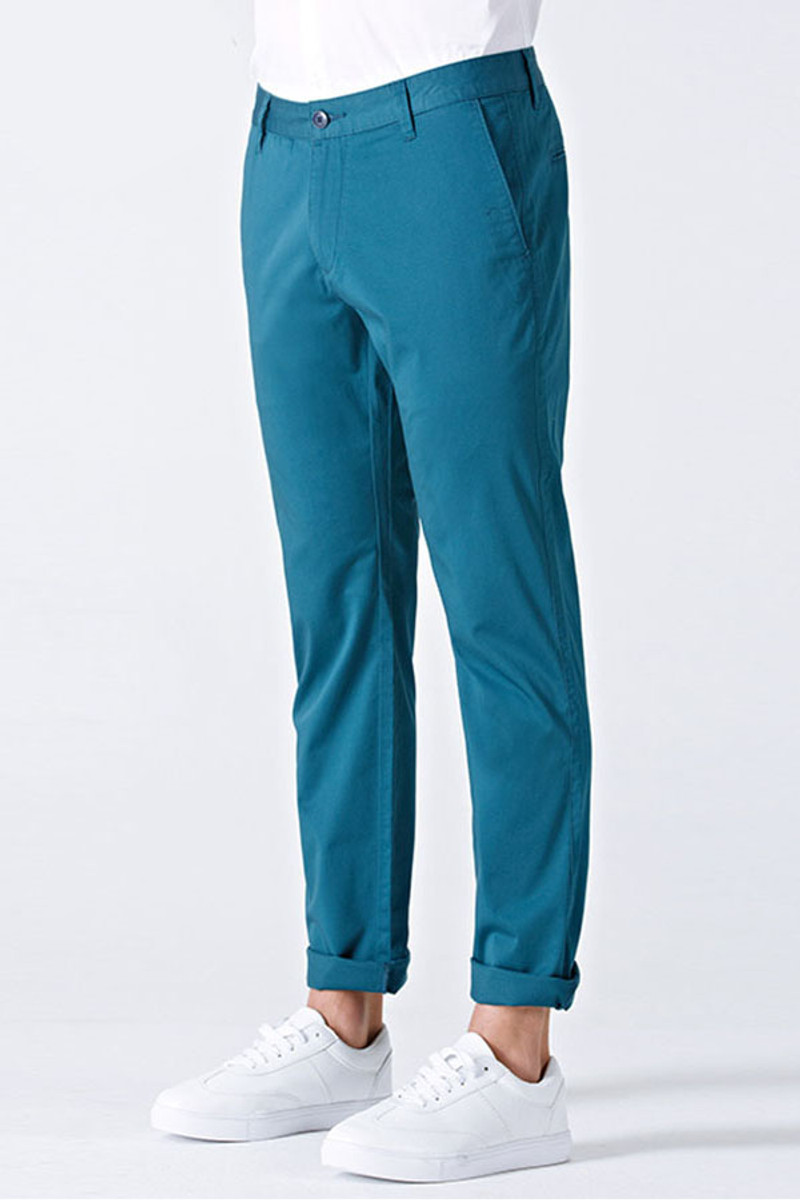 Casual Blue Cotton Solid Color Everyday Men Cropped Pants
