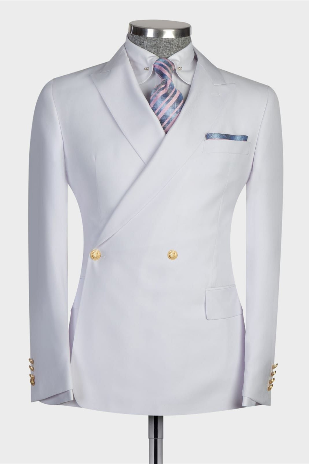 New White Double-Breasted Slim Tailored Prom Suit
