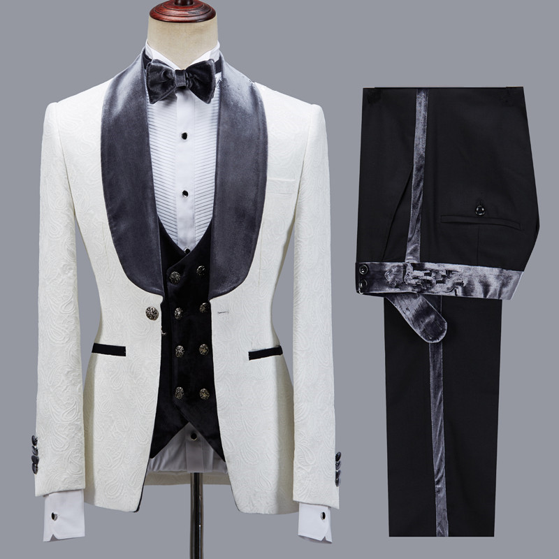 Maverick Fashion Jacquard Slim Shawl Lapel Wedding Suit