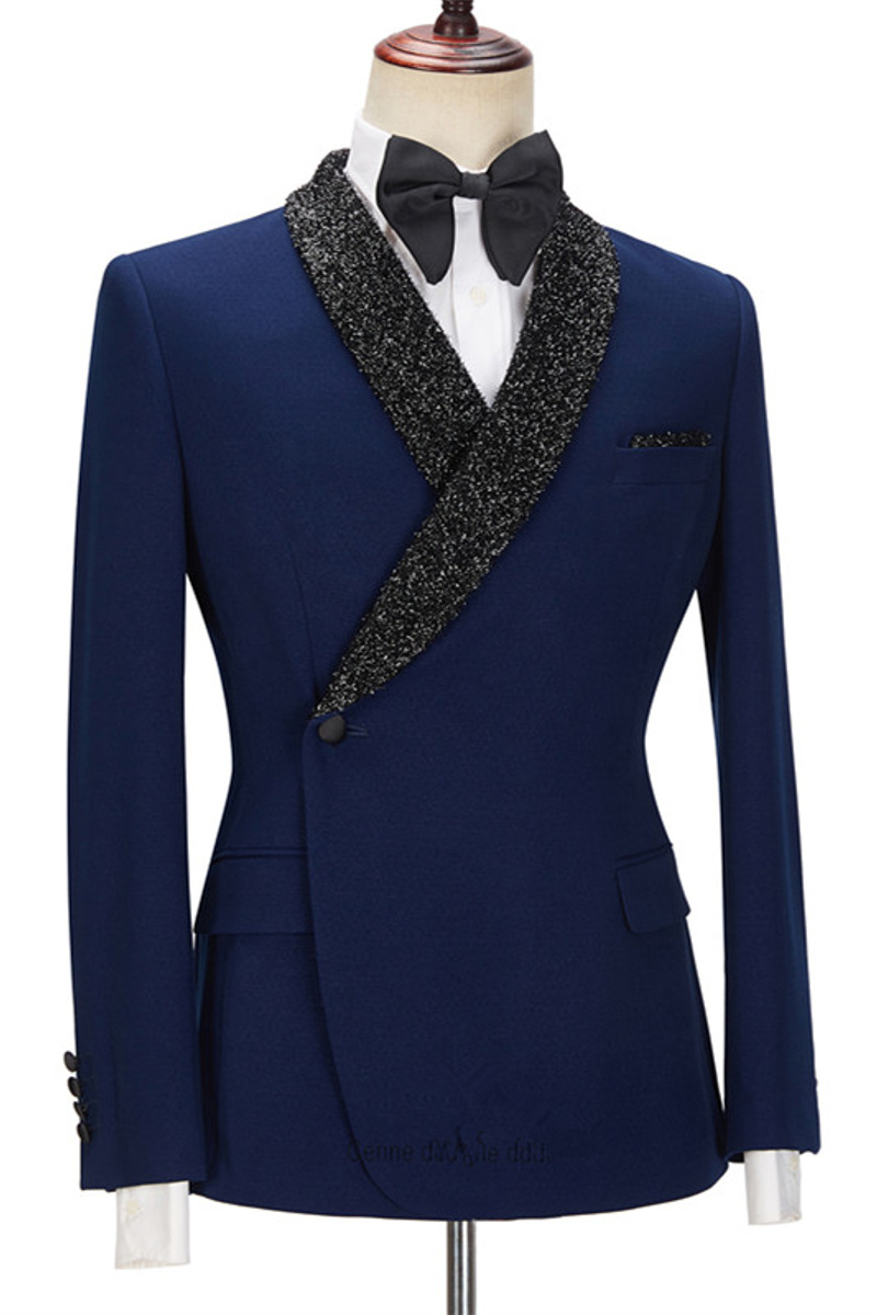 Jermaine Dark Navy Custom Slim Fit Men Black Lapel Suit