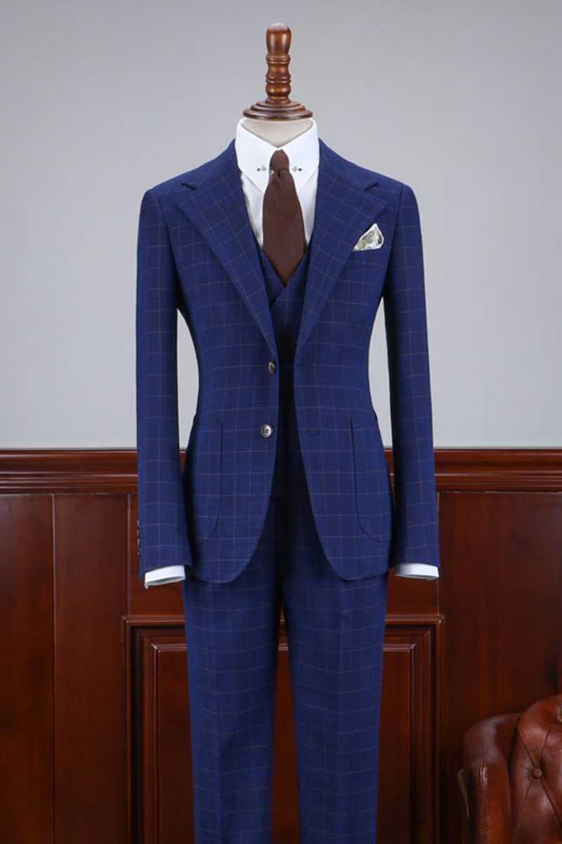 Abbott Modern Blue Plaid Three-Pack Slim Fit Suit