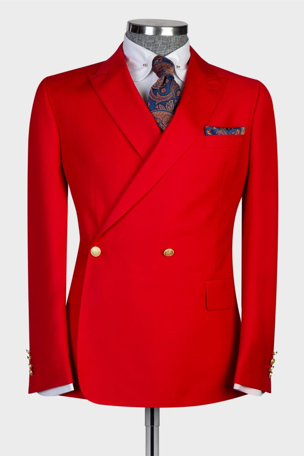 Red Point Collar Double-Breasted Stylish Best Fit Prom Suit