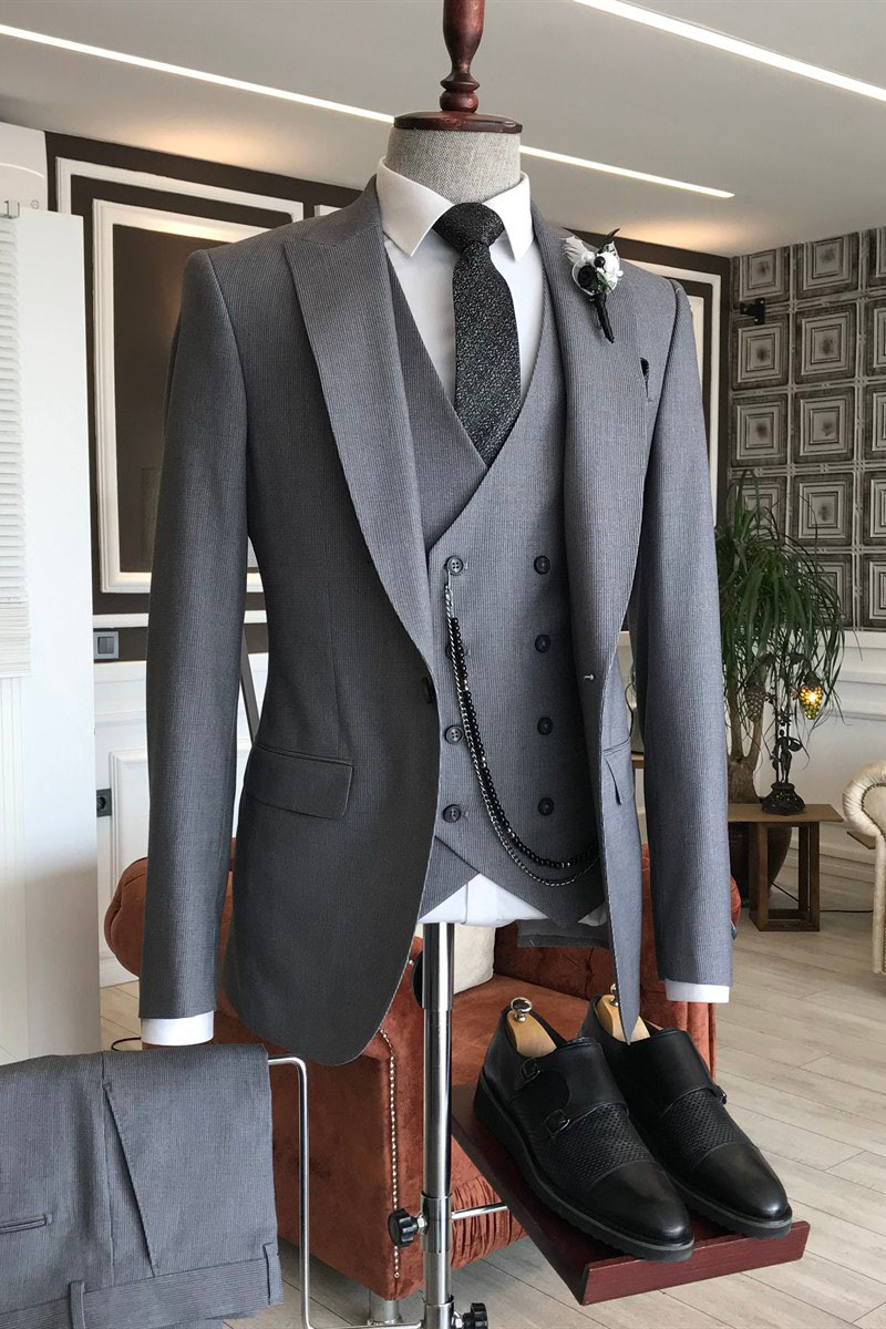 Frederic Dark Grey Three Piece Point Lapel Slim Fit Business Suit