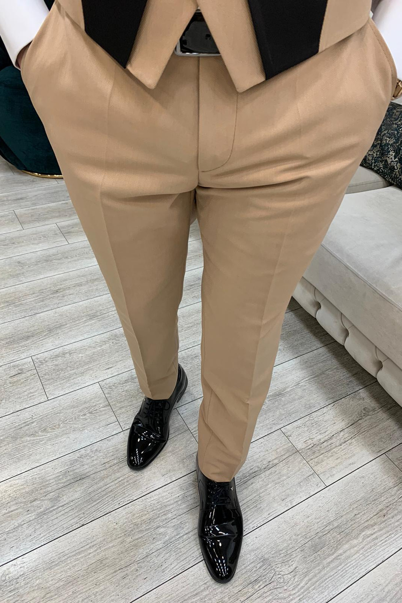 Italian Gold Slim Striped Peak Lapel Three-Piece Tuxedo