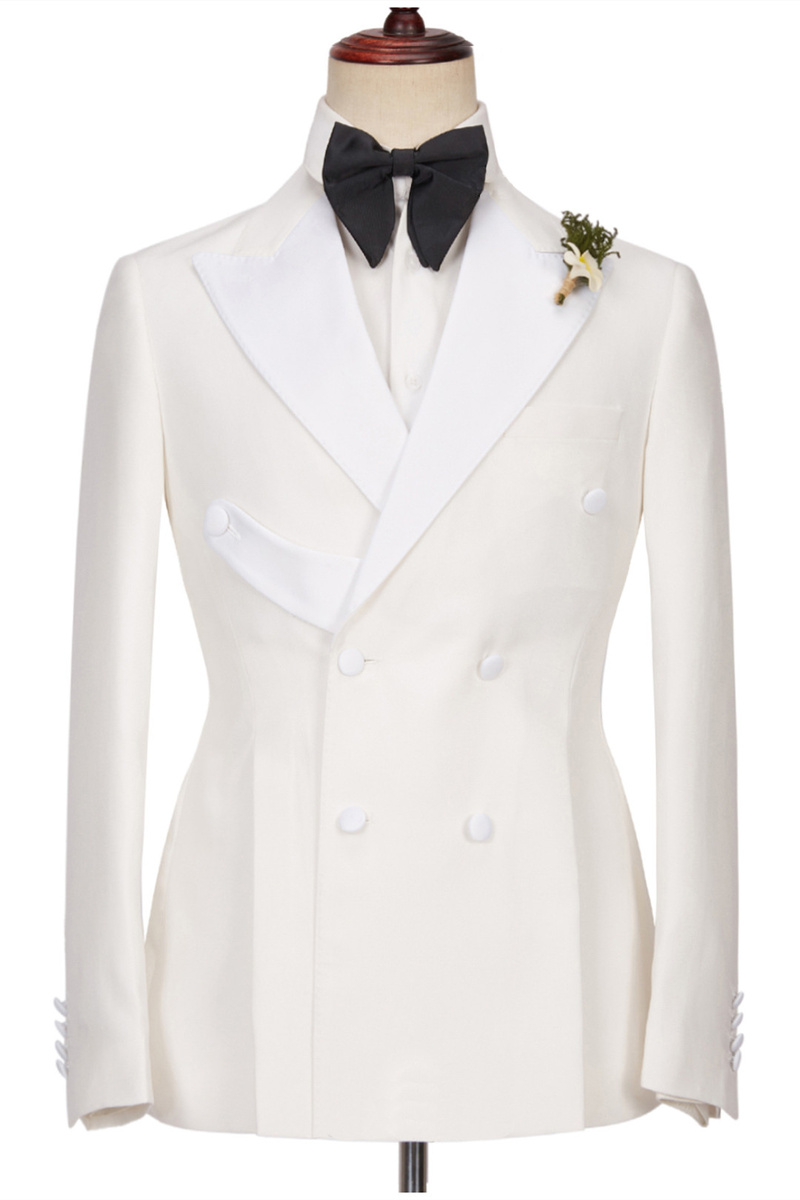 Alejandro Chic White Two-Piece Point Lapel Double-Breasted Wedding Suit