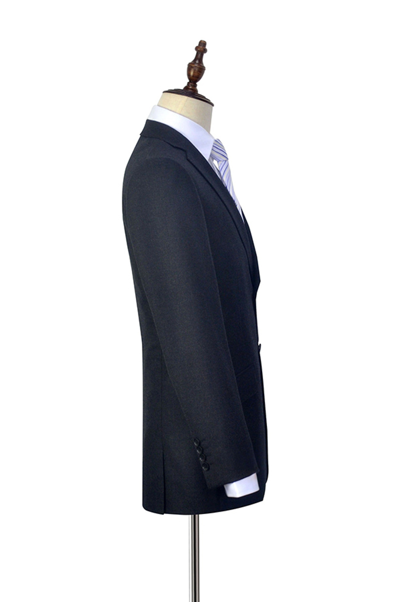 Modest Black Tweed Notched Lapel Two-Button Formal Suit