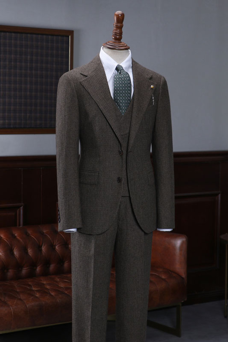 Arthurs Brown Plaid Three-Piece Business Suit