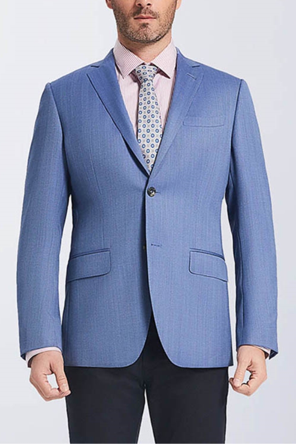 Men Chic Blue Herringbone Pure Business Blazer