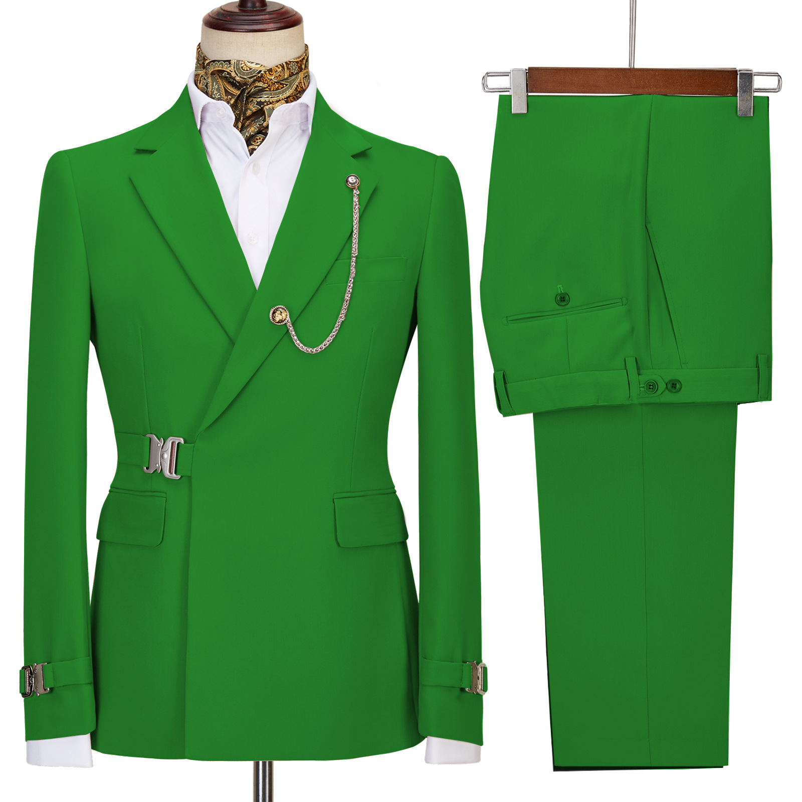 Stylish Green Slim Fit Tailored Prom Mens Two Piece Suits