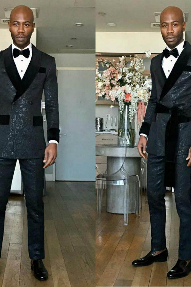 Kingston Black Shawl Lapel Double-Breasted Slim Fit Wedding Suit