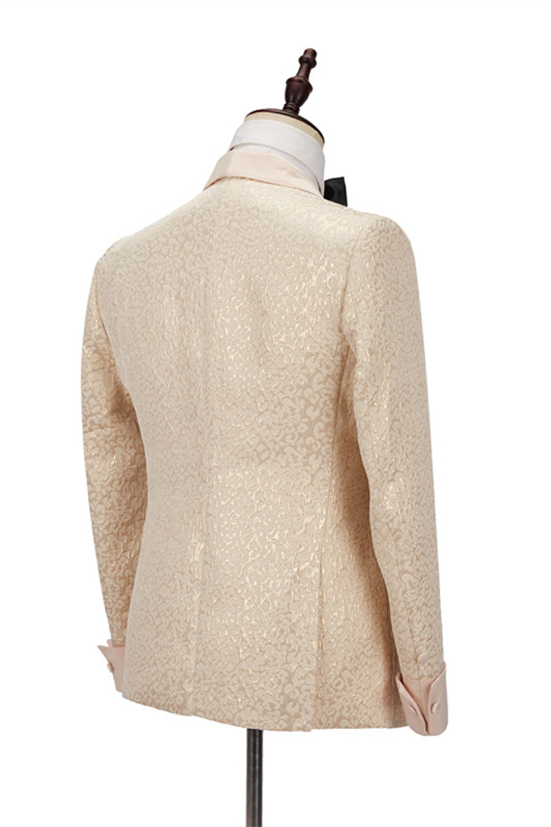 Seth Gold Shawl Lapel Slim Fit Jacquard Wedding Suit Two Piece