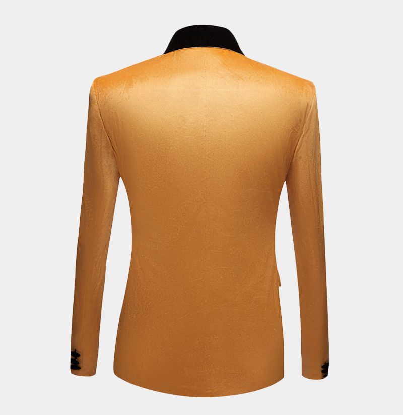 Yellow Velvet Blazer Suits Slim Fit One Button Prom Tuxedo