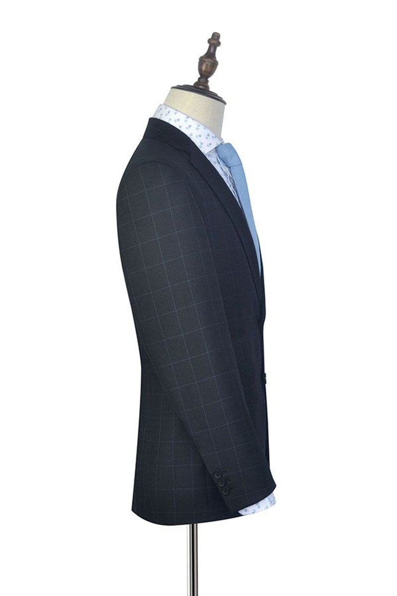 Black Check Classic Suit Notched Lapel Three Slant Pocket Business Suit