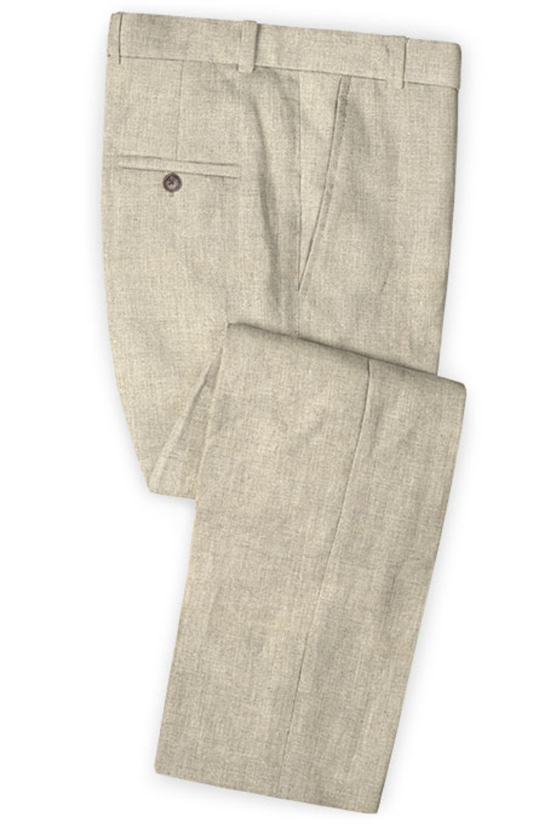 Khaki Linen Two Piece Summer Beach Wedding Men Suit Groom Tuxedo Online