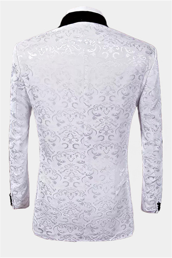 White Damask Prints Tuxedo Classic Three-Piece Dinner Suit