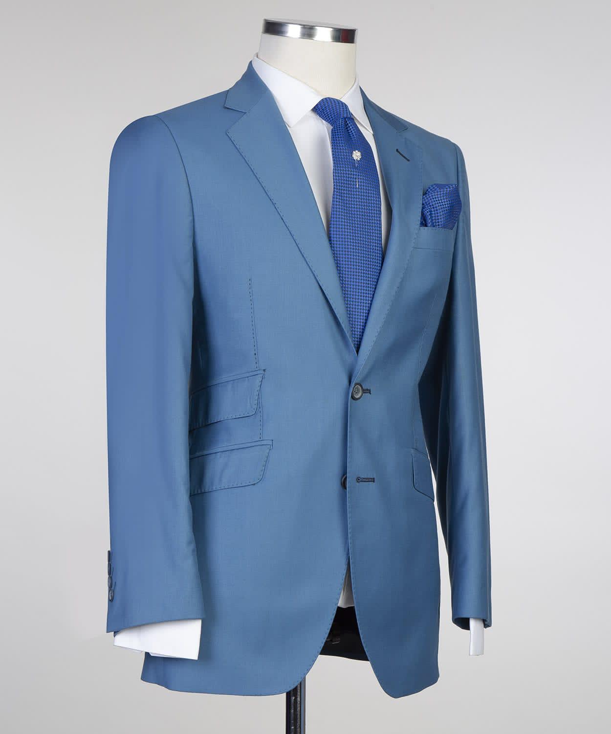 Modern Blue Two-Piece Notched Lapel Prom Suit
