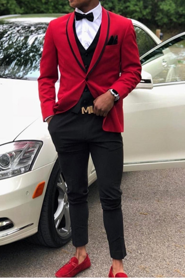 Carson Red One Button Slim Fit Men Prom Suit