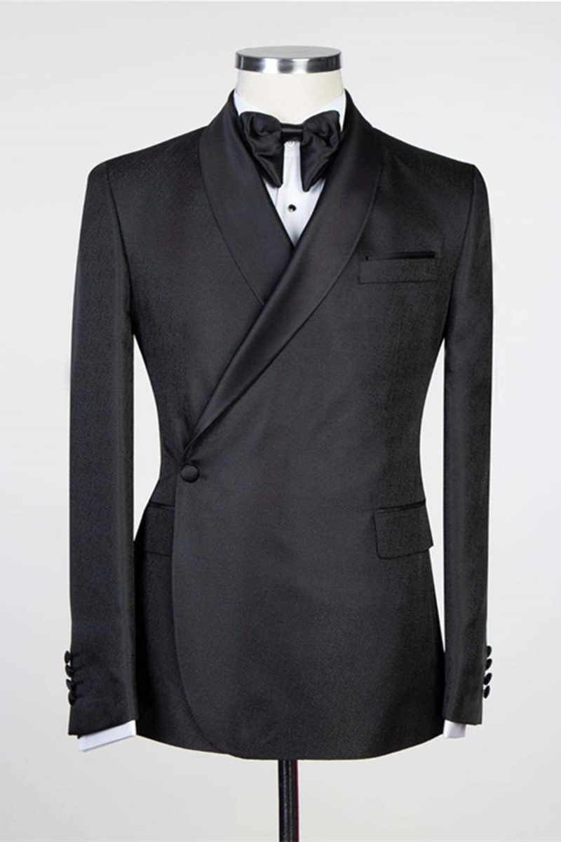 Douglas Simple Black Fashion Shawl Lapel Wedding Suit