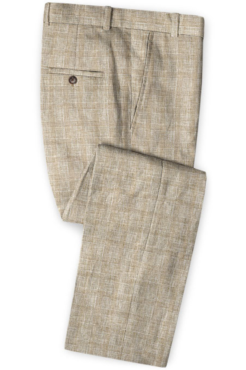 Khaki Linen Beach Groom Suit Two-Piece Wedding Tuxedo