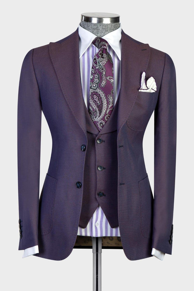 Eamonn Modern Dark Purple Three-Piece Point Lapel Business Suit