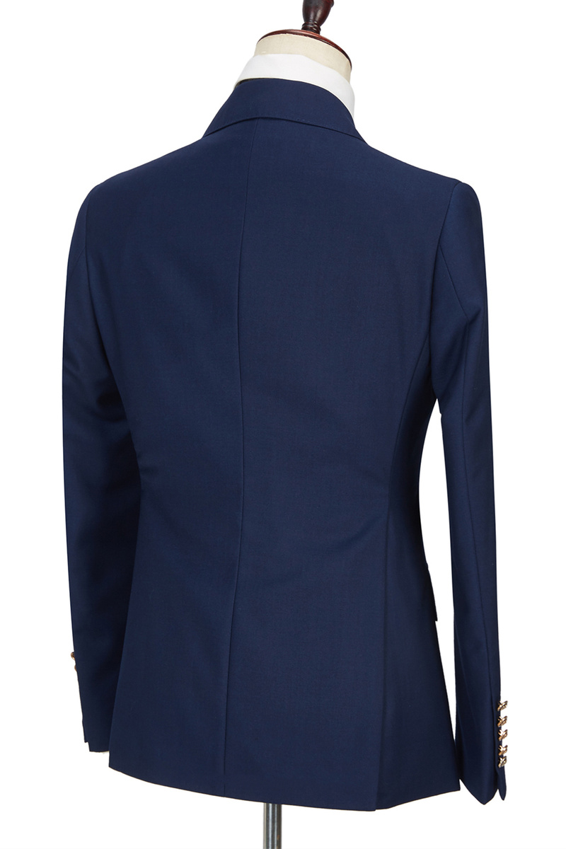 Morris Dark Navy Peak Lapel Double-Breasted Formal Suit for Prom