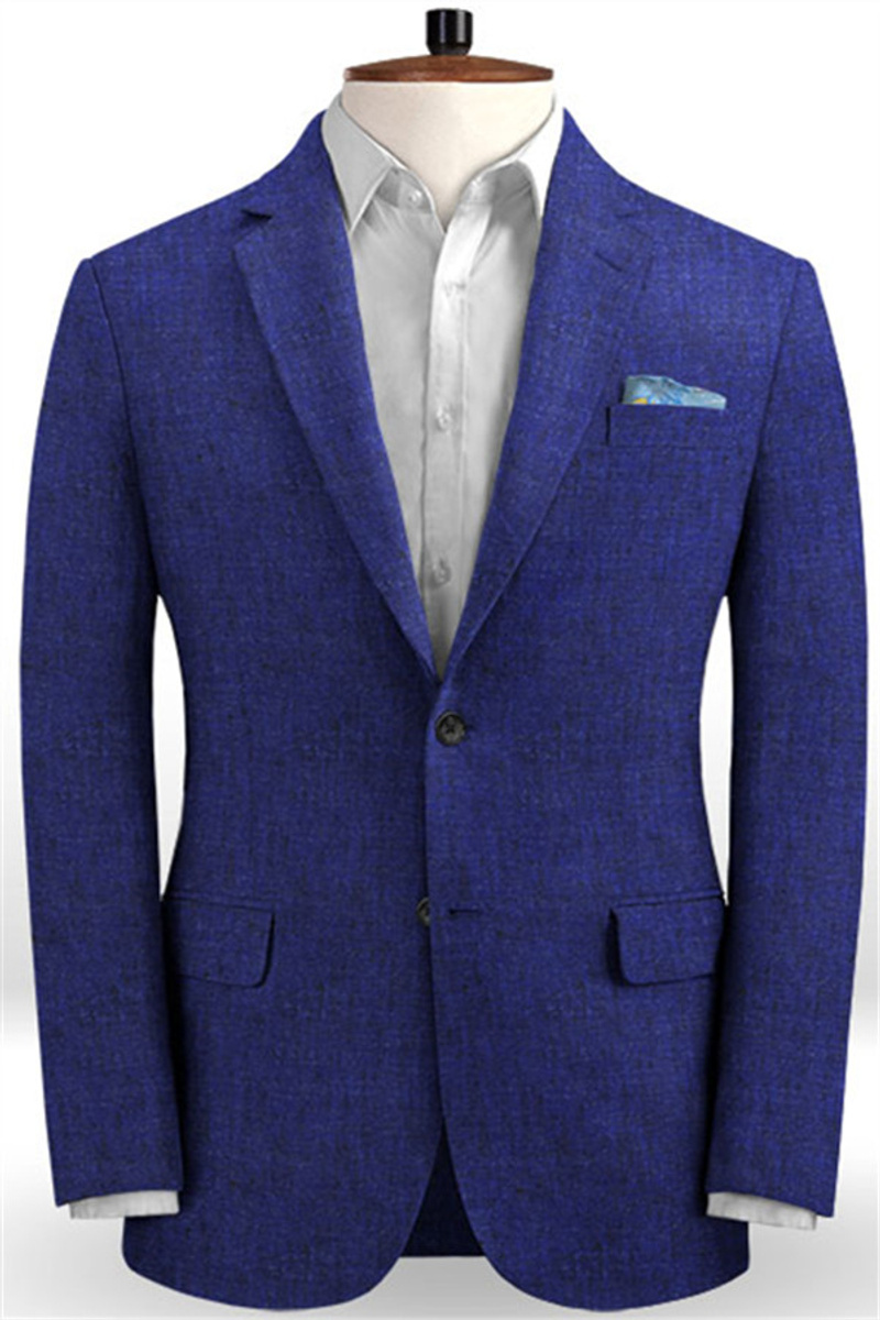 Royal Blue Linen Casual Suit Summer Beach Ball Tuxedo