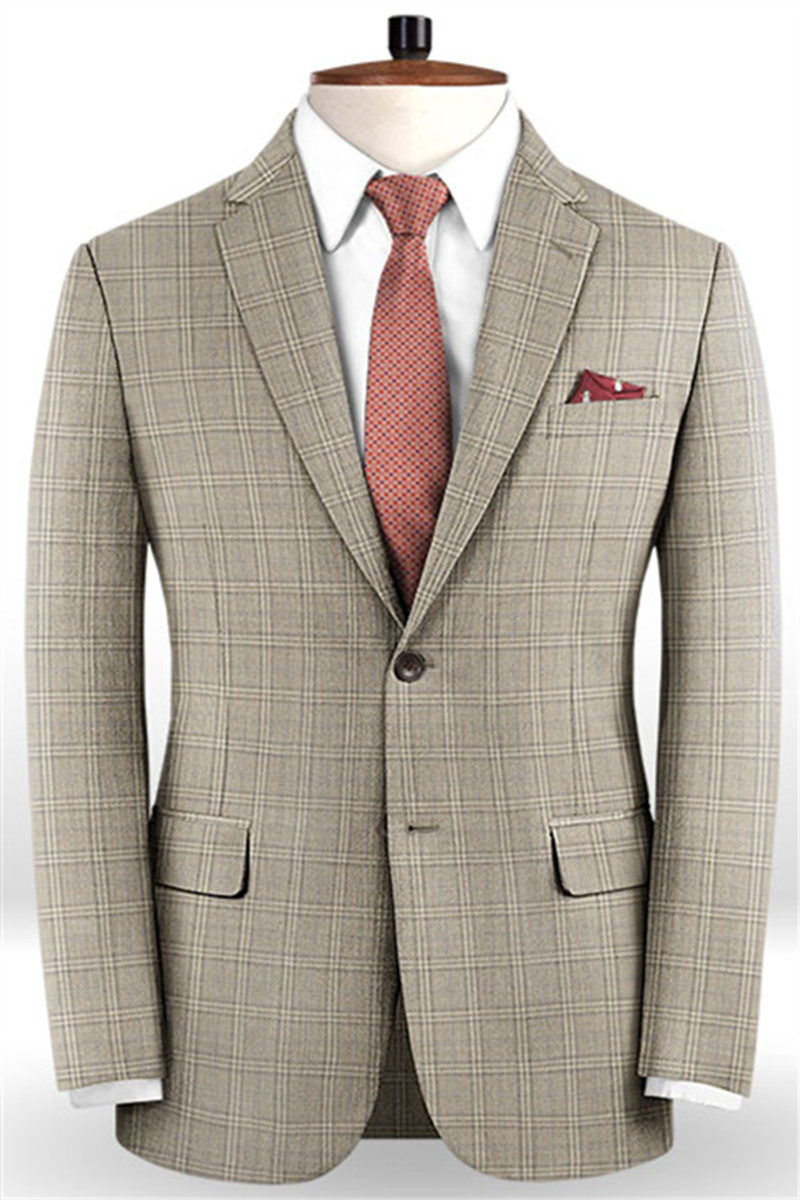 Khaki Check Two-Piece Tuxedo Fashion Slim Suits