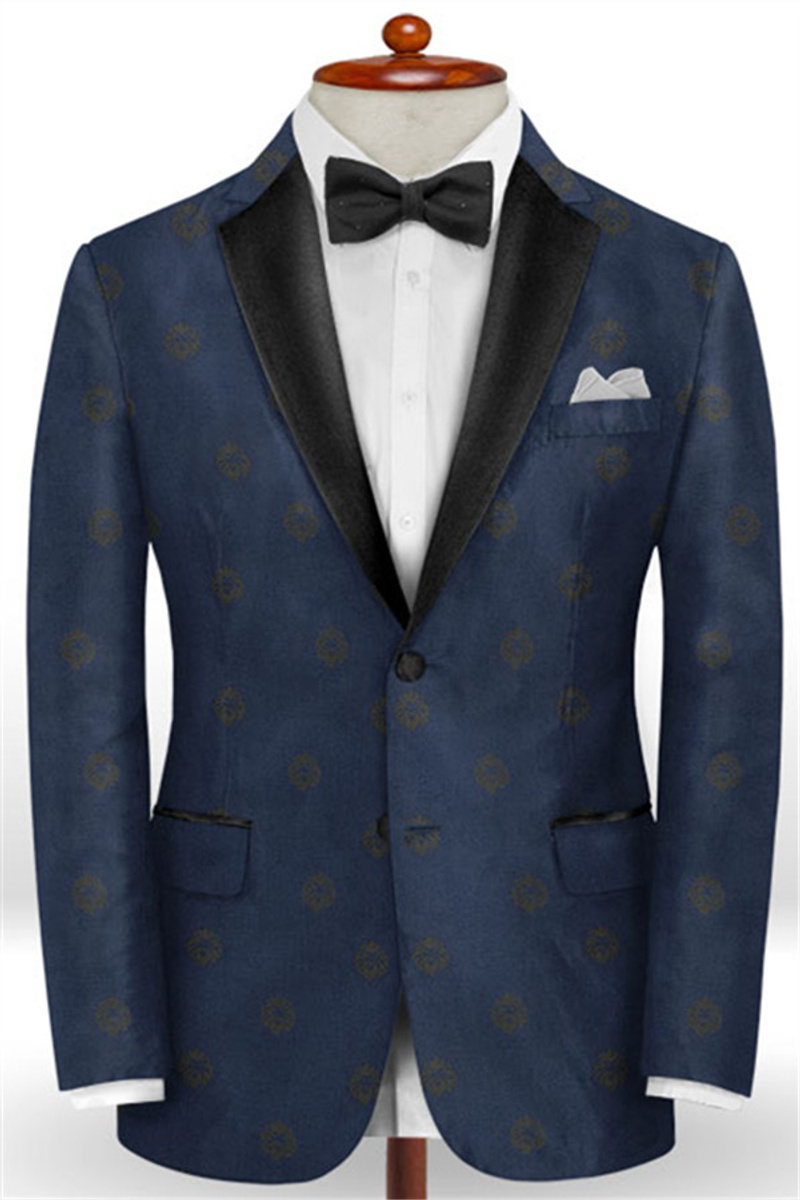 Dark Navy Print Floral Ball Tuxedo Fashion Slim Men Suit