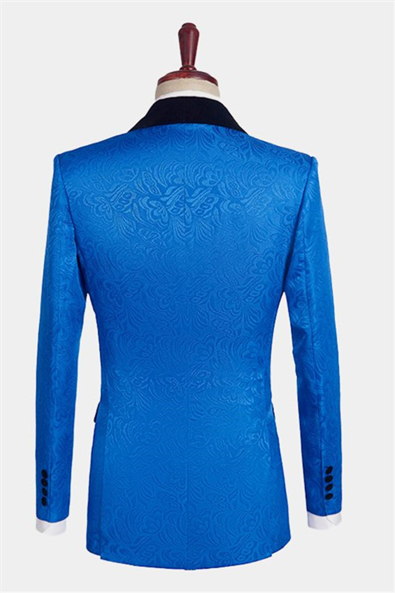 Royal Blue Floral Jacquard Suit Slim Fit Tuxedo Online