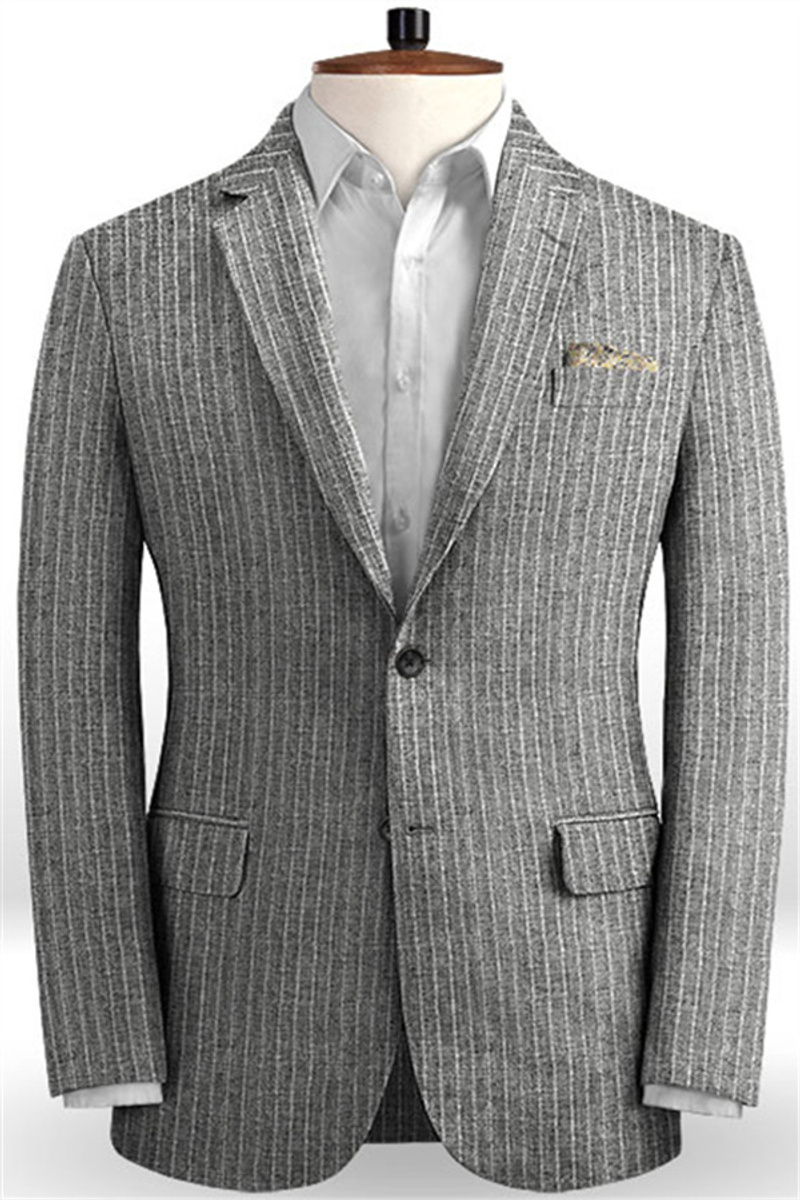 Grey Linen Suit Two Striped Tuxedo