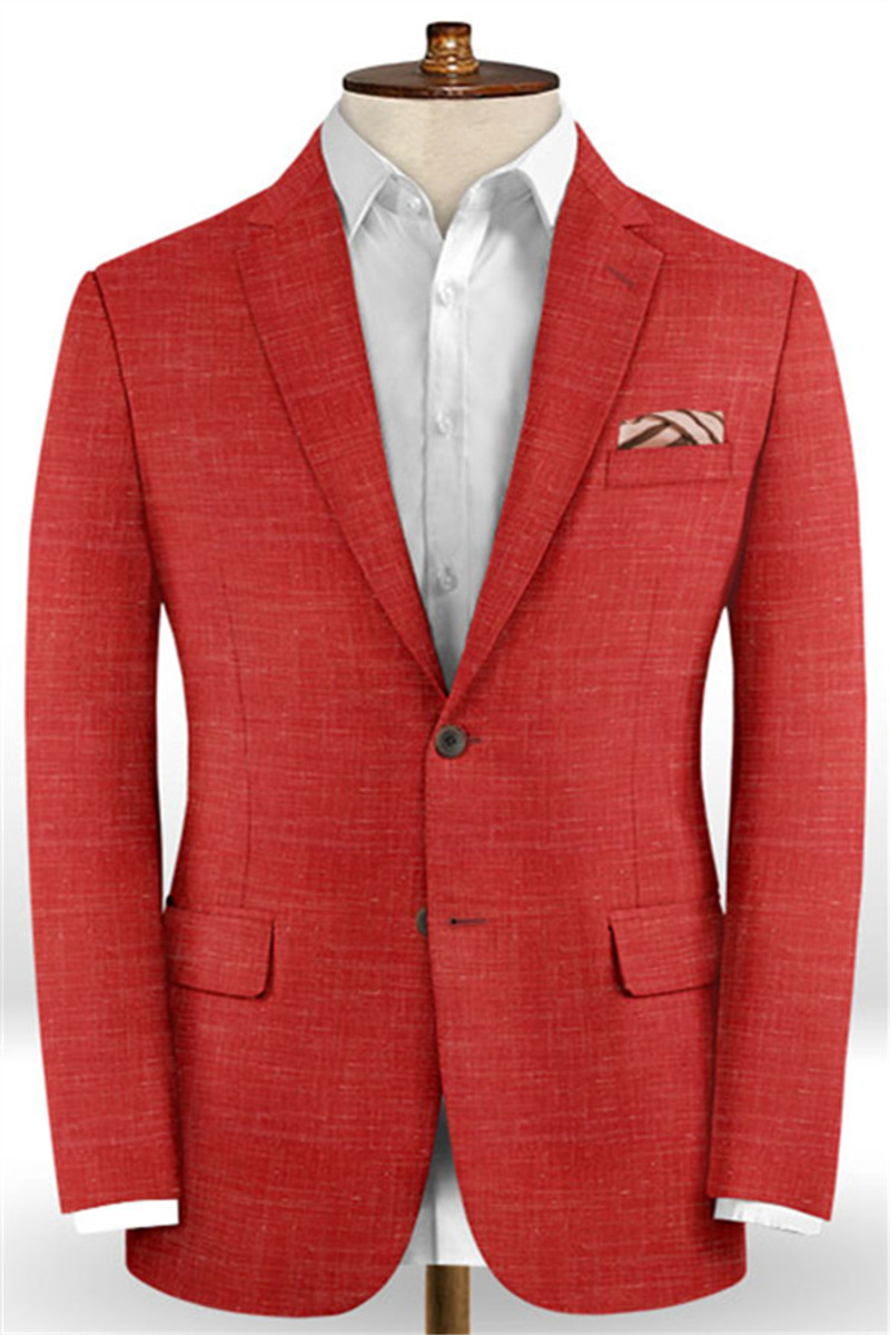 Summer Red Linen Suit Two-Piece Prom Tuxedo