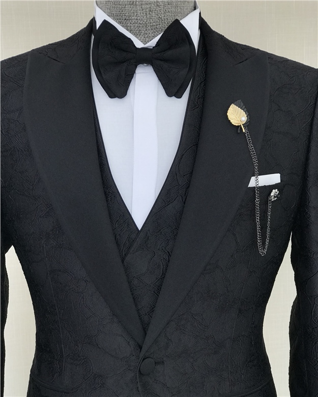 Black Jacket, Vest, and Trousers Groom Set Wedding Three-Piece Suit