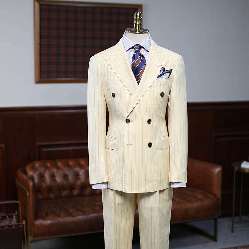 Penn New Arrival Yellow Stripe Double Breasted Custom Prom Suit